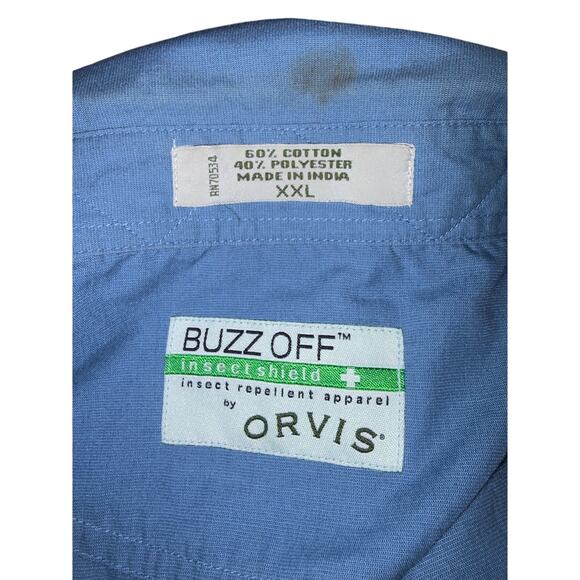 Orvis Buzz Off Insect Shield Button Shirt Sz XXL Blue Hiking Camping Fly Fishing - Picture 4 of 4
